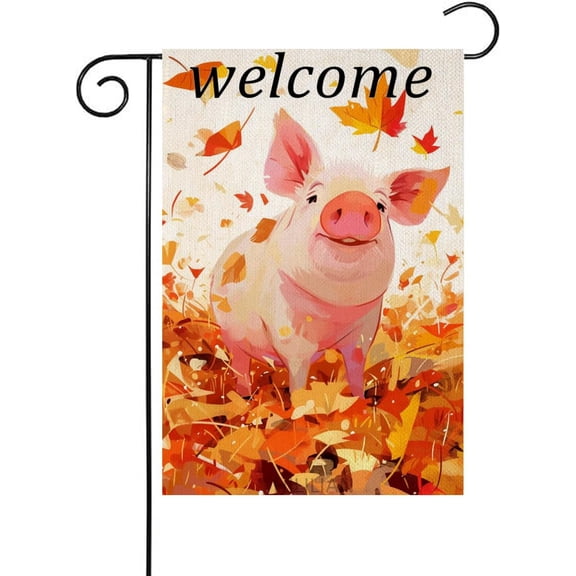 Welcome Fall Pig Garden Flag 12x18 Inch Double Sided Maple Leaf Autumn Thanksgiving Outdoor House Yard Decoration