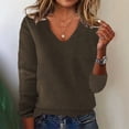 thumbnail image 2 of Women V-neck Sweater Women Sweater V-neck Long Sleeve Ribbed Trim Pullover Knitted Tops Loose Dressy Sweater Daily Wear Solid Color Pullover Top, 2 of 5