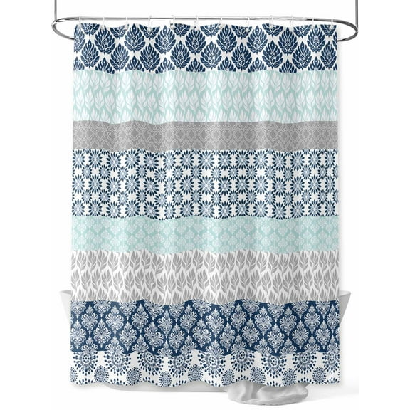 Vintage Boho Shower Curtain, Geometric Stripes Bathroom Decor Curtains Set with Hooks, Blue Waterproof Fabric Home Accessories， 60 X 72 Inch Long