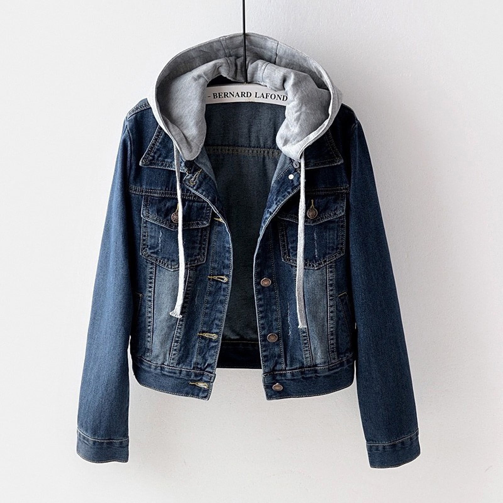 Clearance Sales Women's Fleece Jackets & Coats Women Vintage Button Down Distressed Short Denim Jean Jacket Coat With Pocket