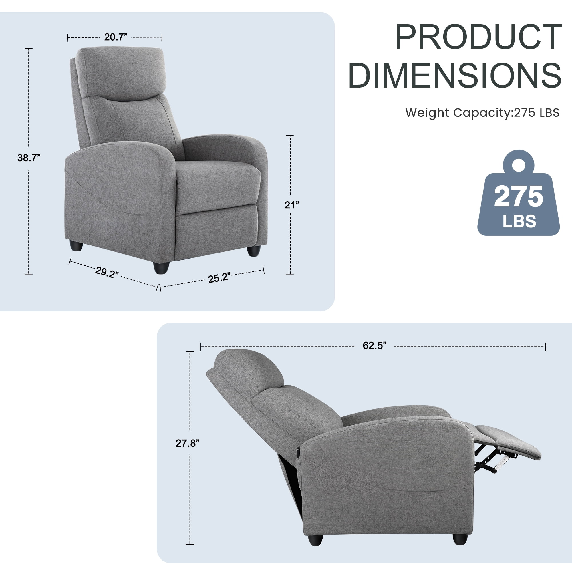 Adjustable PU Leather Recliner Chair with Hardwood Frame