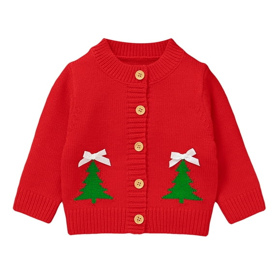 Infant Christmas Tree Cardigan Knit Sweater Long Sleeve Button Up Knitwear Kids Boy Fall Winter Clothes