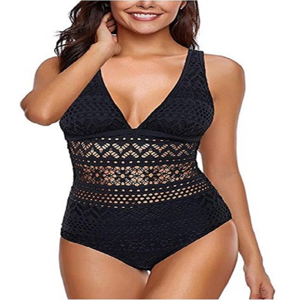 Women's Black One Piece High Waist Bikini Swimsuit