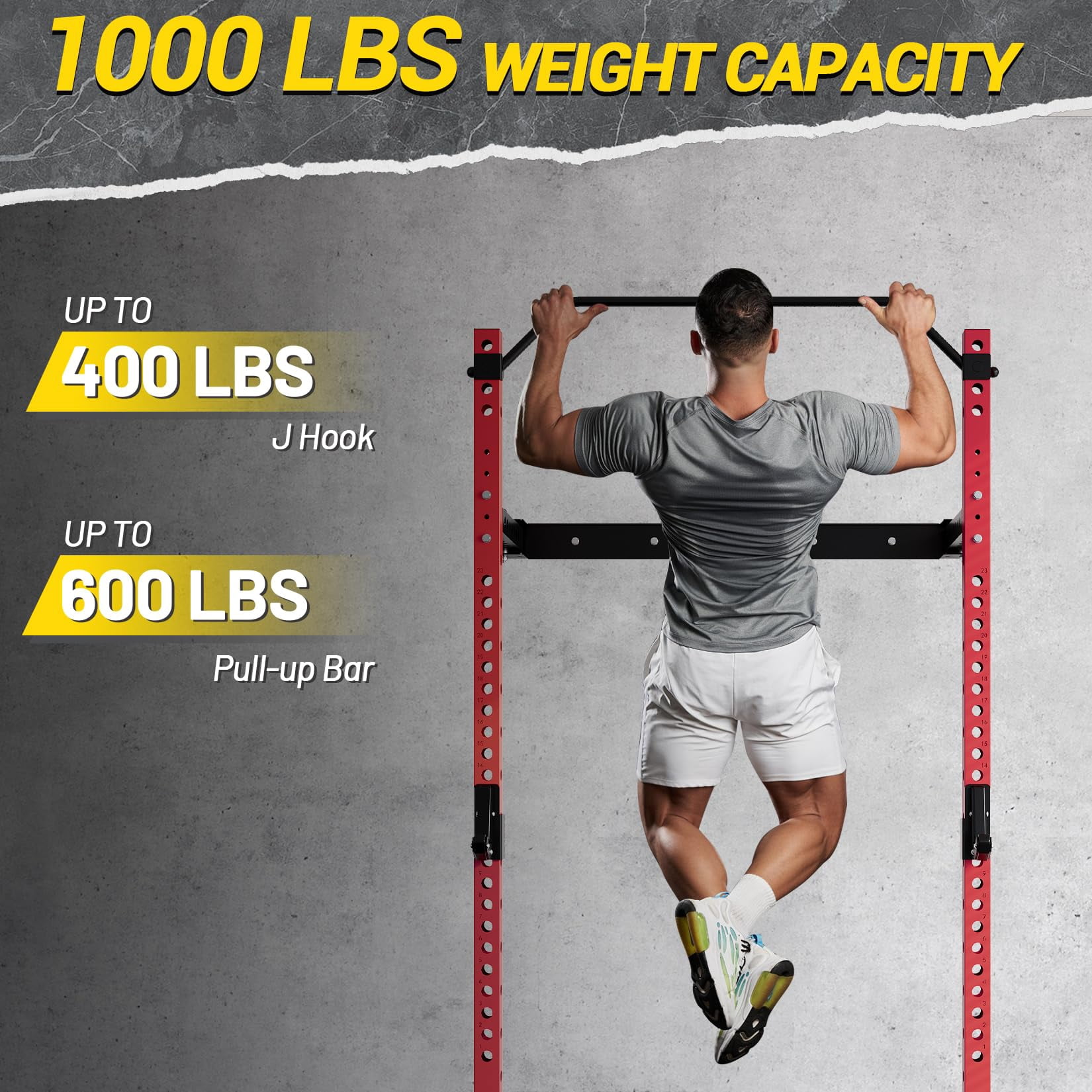Accreate Folding Wall Mounted Squat Rack – 1000LBS Capacity Power Rack with Pull-Up Bar & Landmine, Space-Saving Foldable Squat Rack for Home Gym, Heavy-Duty Steel Frame Power Cage for Small Spaces