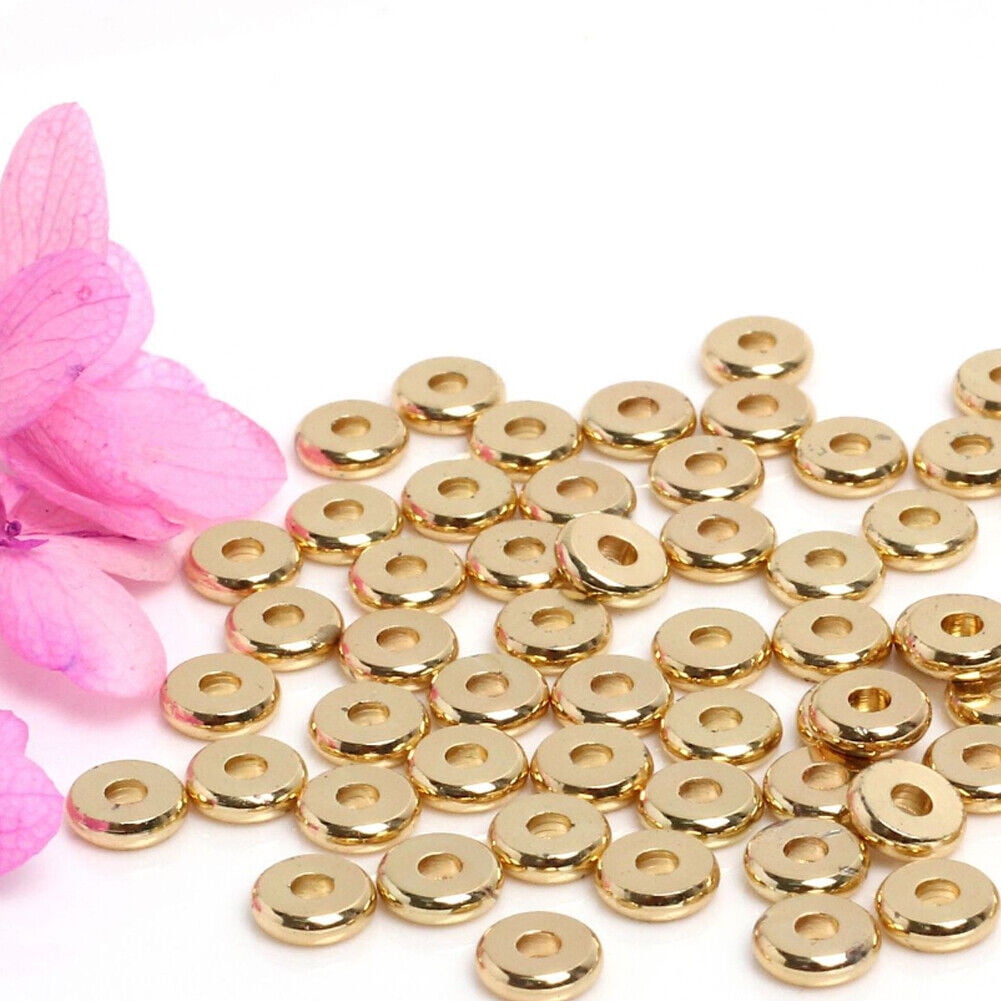 US 100-200Pc Heishi Beads 6mm Long-Lasting Disc Brass Rondelle Spacer Beads Pale