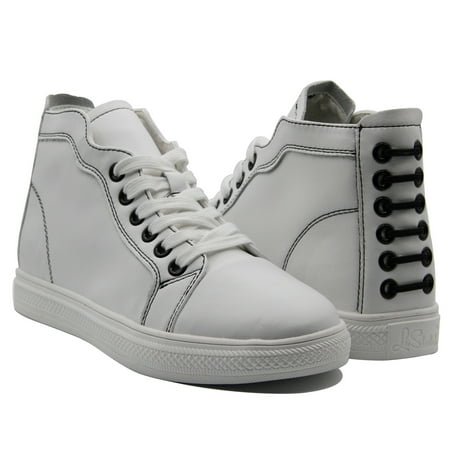 

Women Genuine Leather High Top Classic Sneakers Lace Up Shoes White