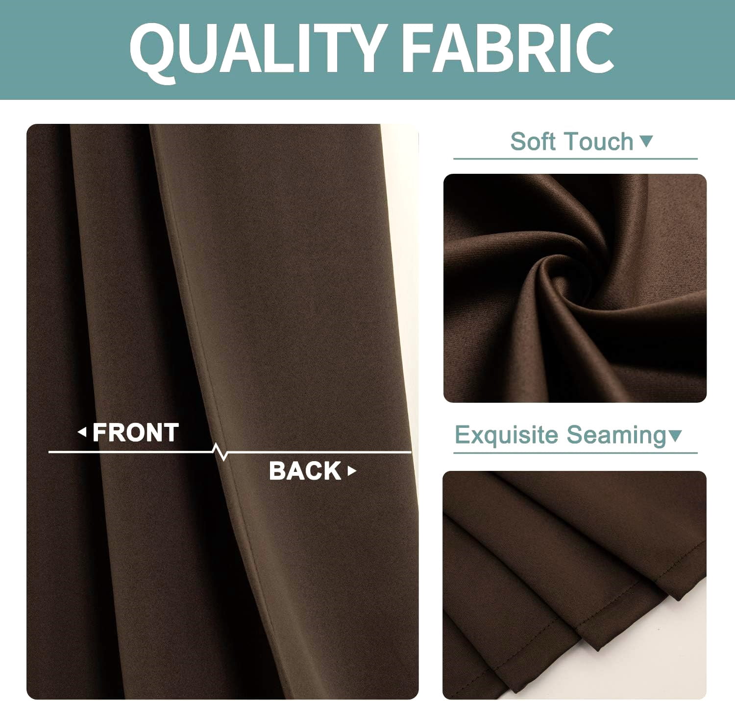 Thermal Insulated Window Curtain 100% Blackout Drapes for Bedroom Living room Closet door noise reducing 2 panels (K68 BROWN 37" Wide X 63" Long)