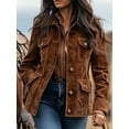 thumbnail image 2 of Womens Jackets Up Snap Buttons Parka Utility Coats Outwear with Pocket Brown M, 2 of 4