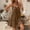 Brown, variant on Mini Womens Summer Dresses Sleeveless V-Neck Plus Size Wedding Guest Cotton Linen Casual Smocked Wrap Strapped Swing Ruffle Sundress Gray