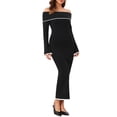 thumbnail image 4 of INSPIRE CHIC Women's Off Shoulder Dress Cocktail Evening Formal Bell Sleeve Bodycon Maxi Knit Dress S Black, 4 of 6