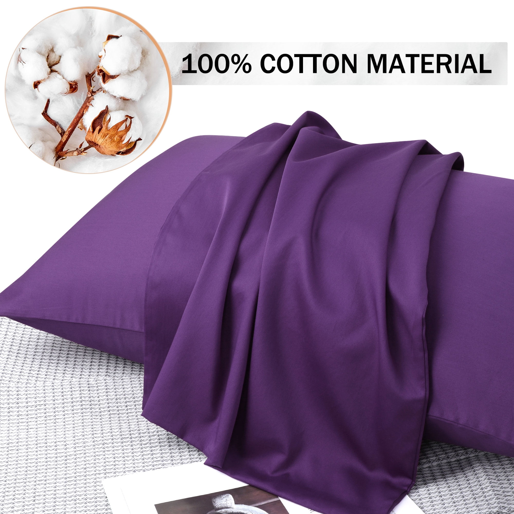 Unique Bargains Breathable Zipper Closure Cotton Pillowcases 2 Pcs Grape Standard