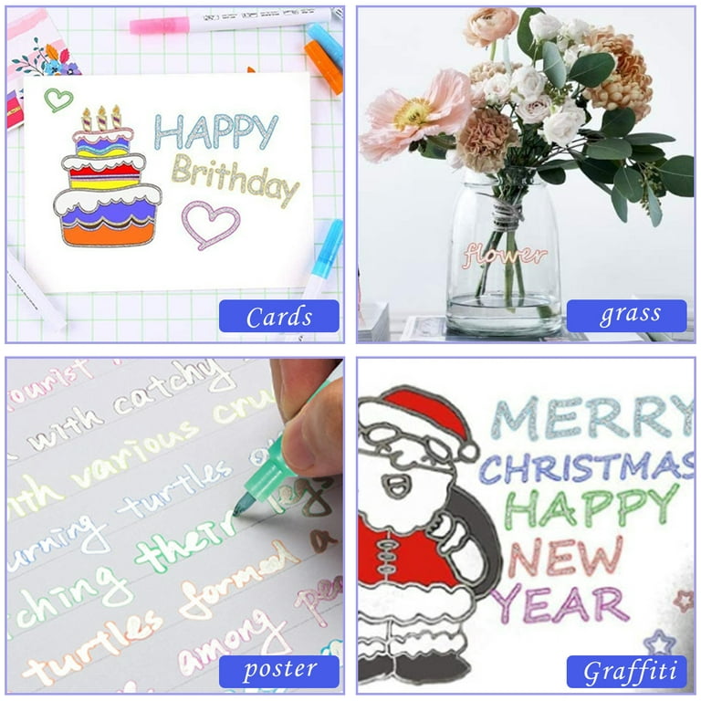 DTDR Super Squiggles Outline Markers,8 Colors Shimmer Marker Set,Outline Metallic Markers Double Line Pens for christmas,greeting