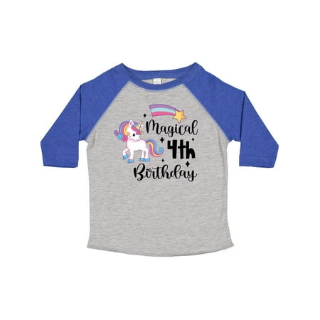 

Inktastic Magical 4th Birthday Rainbow Unicorn with Star Gift Toddler Boy or Toddler Girl T-Shirt