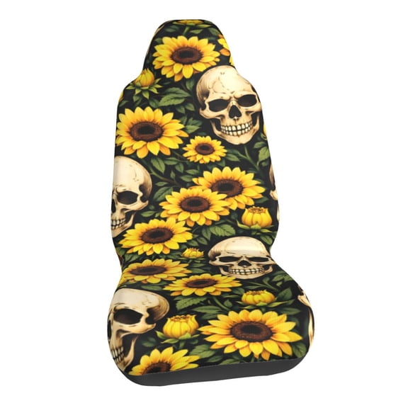 Sunflower Skull Art Car Seat Covers Stretch Car Seat Protectors Universal Fit