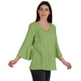 thumbnail image 2 of Moomaya Bell Sleeve Cotton Tunic For Womens V-neck Plain Summer Schiffli Top, 2 of 8