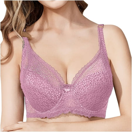 Lace Bralettes for Women Plus Size Convertible Bra Feature V-Neck Nursing Bra Style W-430 Hook and Eye Closure Bra No Underwire Pinks 80