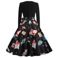 thumbnail image 4 of Navidad mujer Retro estampado Patchwork manga larga noche cuello redondo cremallera fiesta graduación vestido Vintage Fridja nbo1266, 4 of 7