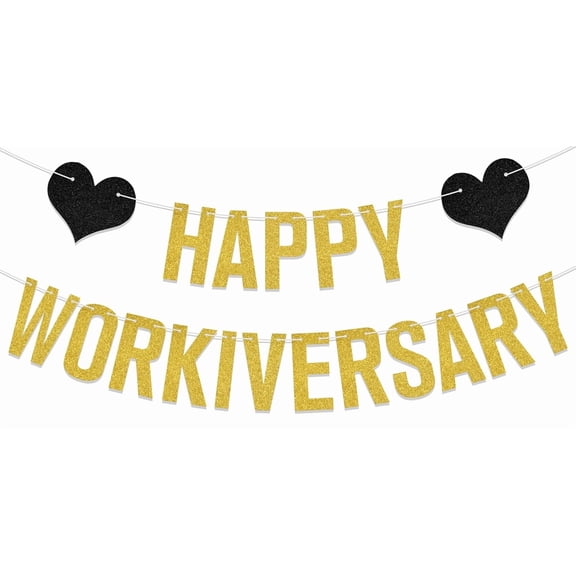 Happy Workiversary Banner, Happy Work Anniversary Party Decorations, Work Office Party Decor Party Supplies Gold Glitter