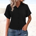 thumbnail image 2 of Women's Cotton Linen Tunic V Neck Short Sleeve Blouse Summer Casual Wear, 2 of 9