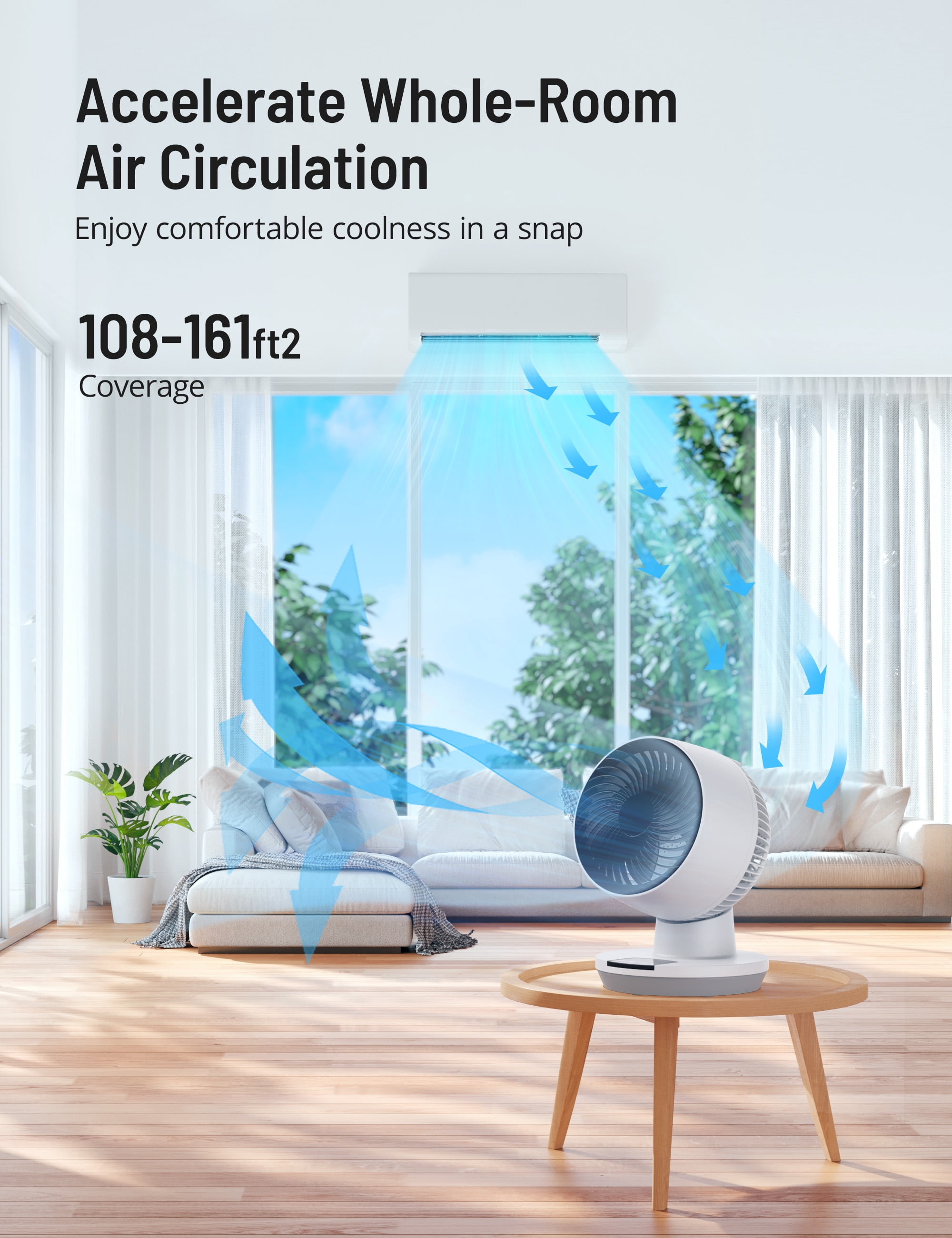 Taotronics Desk Fans for Home, Quiet Air Circulator Fans, 90°+70° Oscillating Fan with Remote, Fan for Home, Dorm