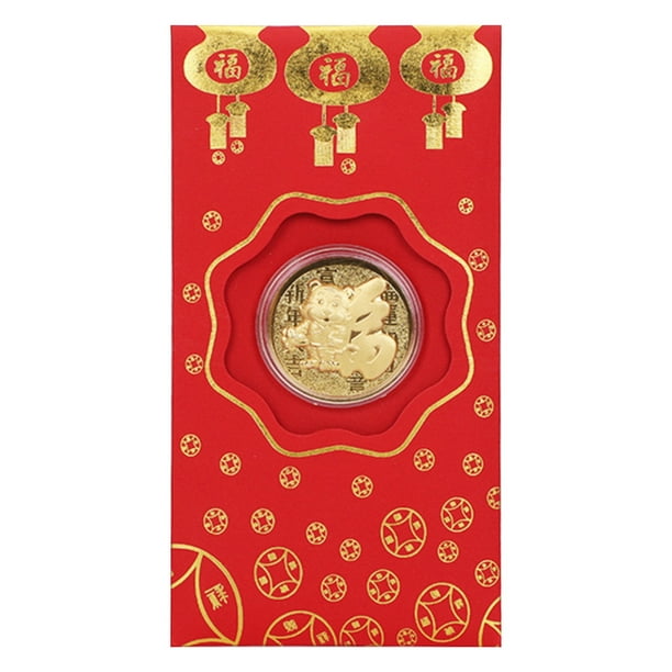 Ganfancp Año Nuevo Auspicioso Moneda de Oro Sobre Rojo Lámina de Oro Sobre Rojo Chino Artículos En Liquidación 1X Paquete Rojo