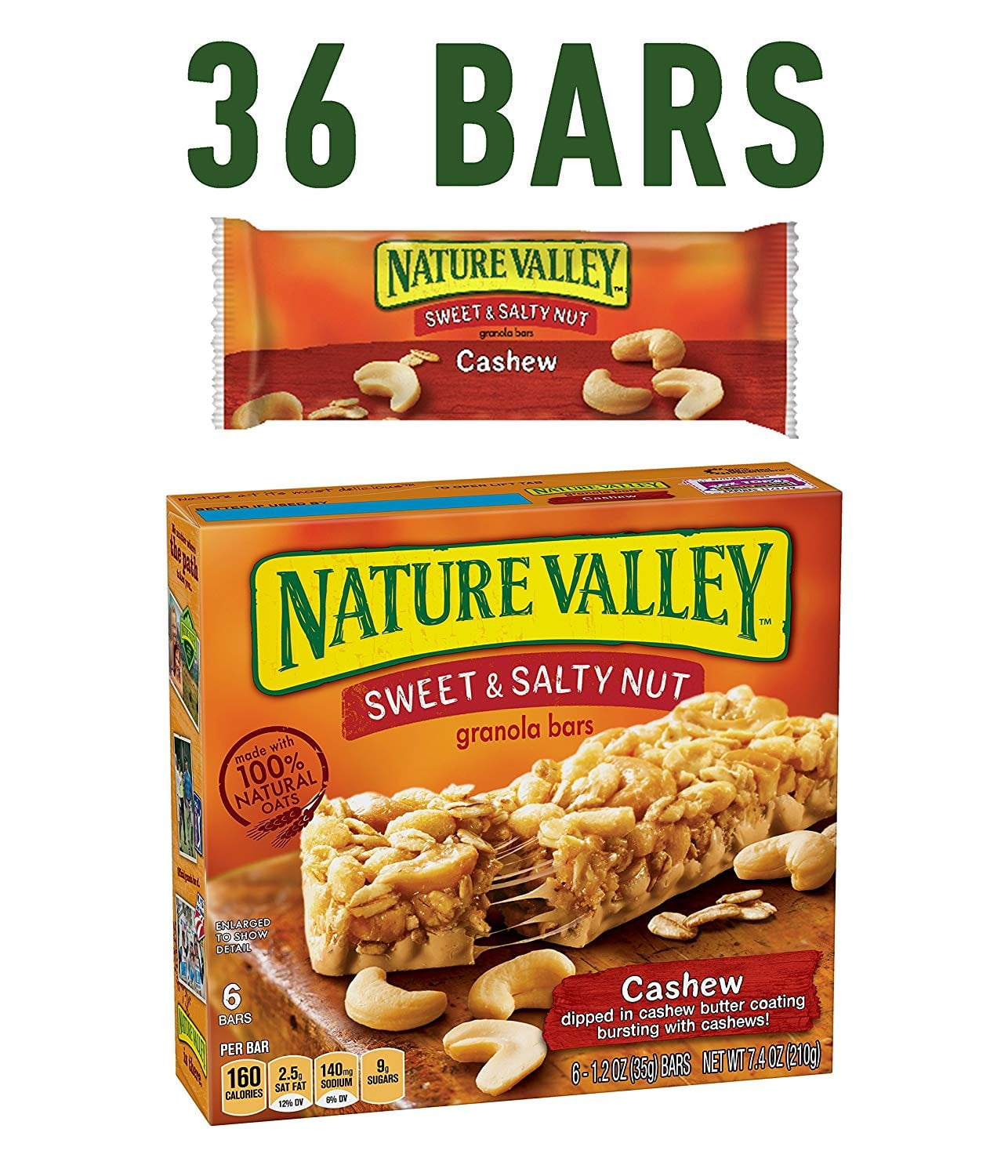 Nature Valley Granola Bars, Sweet and Salty Nut, Cashew, 6 Bars - 1.2 oz  (Pack of 6)