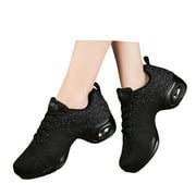 Women's Breathable Air Cushion Jazz Dance Shoes Lace Up Mesh Sneakers Athletic Walking Dance Thick Soled