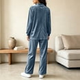 thumbnail image 4 of Women's Velvet 2 Piece Tracksuit Zip Up Jacket Wide Leg Pants Set Stand Collar Casual Lounge Sweatsuit with Pockets Fall Winter Loungewear Gray, 4 of 6