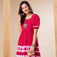 thumbnail image 5 of Globus Women Square Neck Puff Sleeves Tie & Dye Lace Detail Fit & Flare Midi Dress, 5 of 5