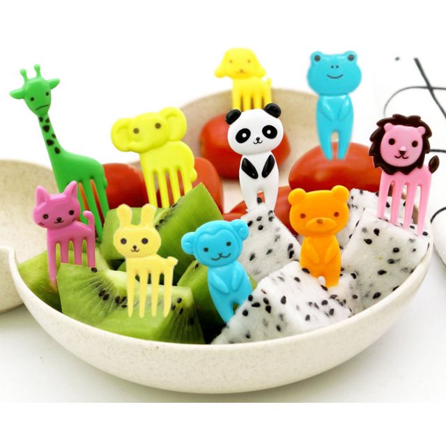 Palillos de comida 10 piezas Lindo Animal Bento Decoración Palillos de comida Tenedores Brocheta para Lonchera Mini Palillo de dientes de dibujos animados$Juego de 10 Palillos de comida de animales