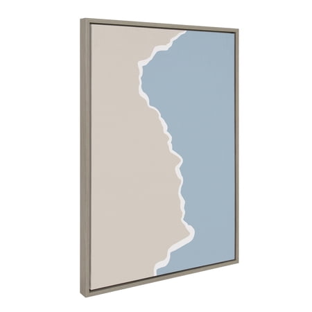 Kate and Laurel Sylvie Muted Abstract Landscape Beige and Blue Framed Canvas Wall Art by The Creative Bunch Studio, 23x33 Gray, Modern Abstract Coastal Ocean Shore Wall Decor Art