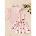 thumbnail image 5 of Musuos Baby Girl Sweet Fall Outfits 3 6 12 18Months Plain Long Sleeve Romper Floral/Strawberry Print Suspender Skirt Headband 3Pcs Clothes Set, 5 of 10