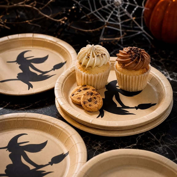 JHyouerji Halloween Witch Print Disposable Paper Plates 7 Inch 16 Count Complete Party Tableware Supplies Indoor Yard Holiday Decor