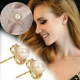 thumbnail image 1 of HomeKingdee Gold Color​ Plated Copper Rose Earrings with Natural Freshwater Pearl and S925 Silver-Plated Needle - Fashion Ear Studs for Women Girls Daily Wear Jewelry Gift, 1 of 9