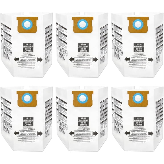 90662 10-14 Gallon Dust Collection Filter Bag for Shop Vac Vacuums Type F Type I Filter Bags, Part#  VF2005, 6 Pack