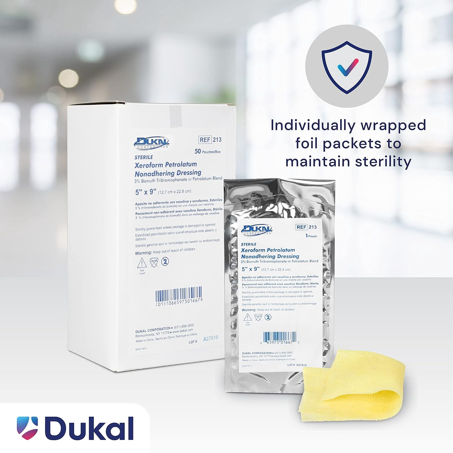 Dukal Xeroform Impregnated Dressing First Aid Gauze Pads, 5" x 9", 50 Count