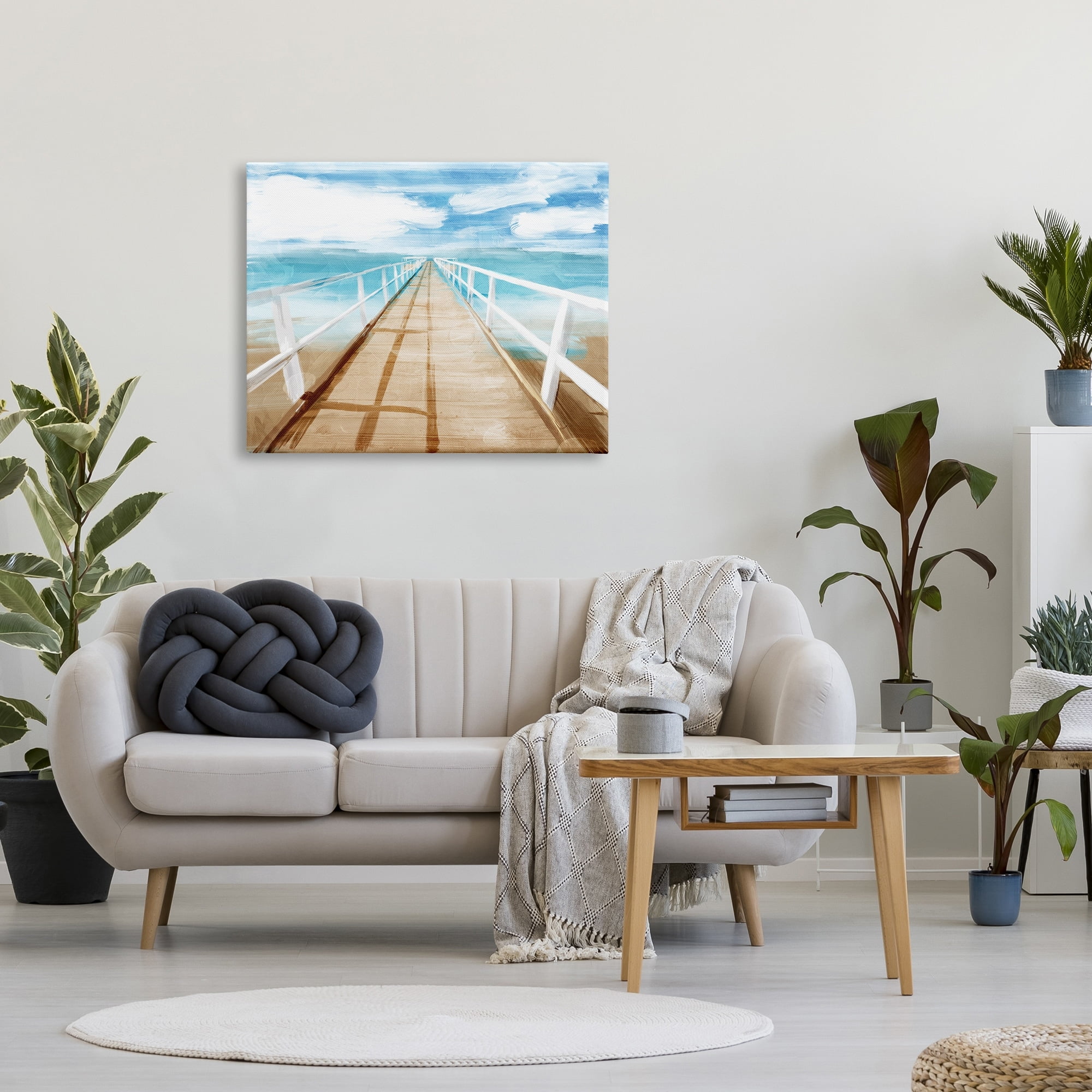 Stupell Industries Docks Out to Ocean Horizon Contemporary Beach Scene Nature Painting Gallery Wrapped Canvas Print Wall Art, 30 x 40