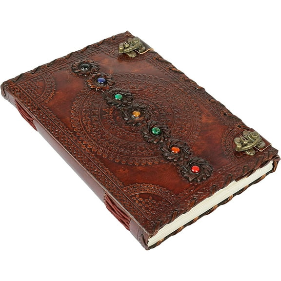 Leather Journal Book Seven Chakra Medieval Stone Embossed Handmade Book of Shadows Notebook Office Diary College Book Poetry Book Sketch Book 10 x 13 inches