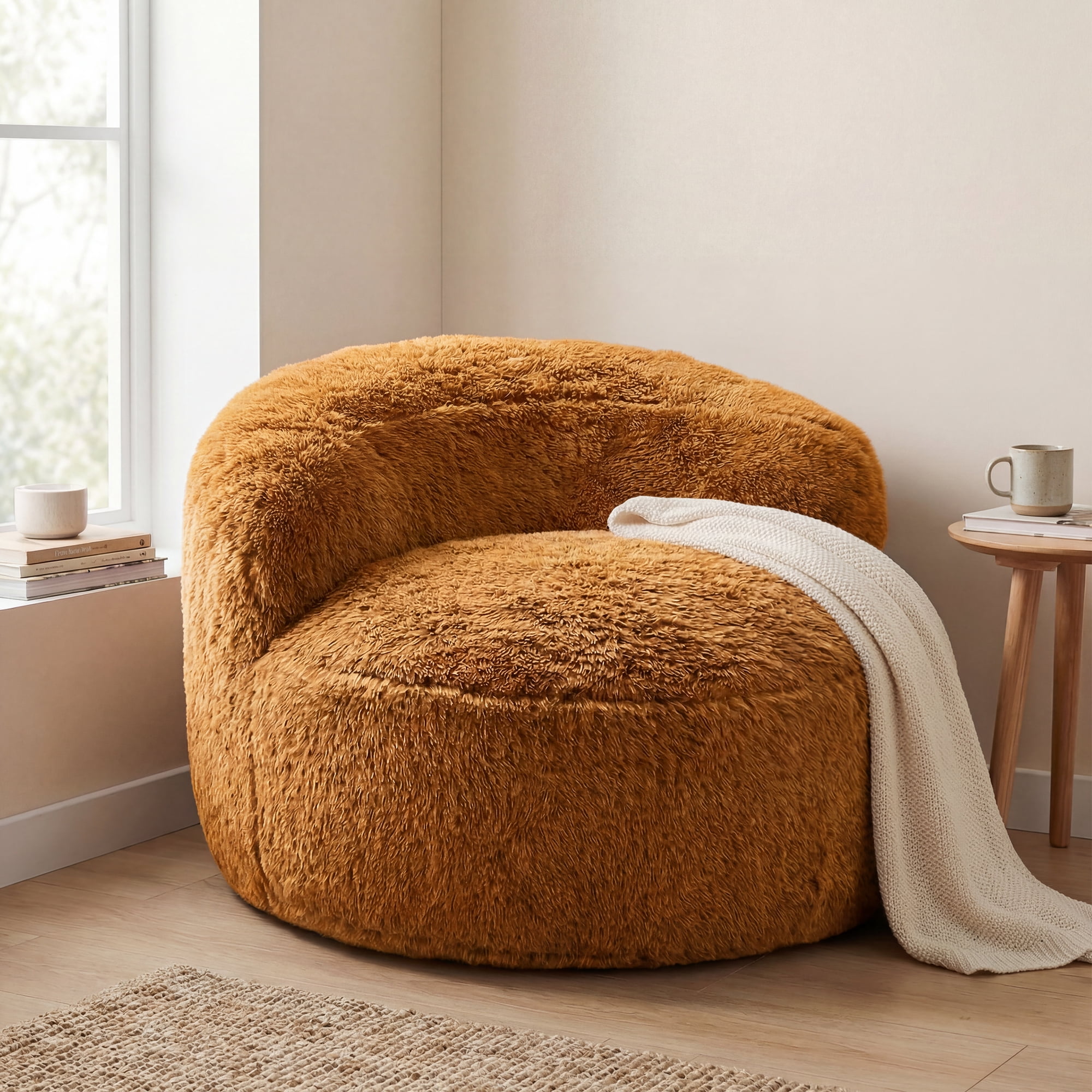 Fulsmile Bean Bag Chair Large Plush Chairs for Adults Giant Beanbag Chair Bean Bag Sofa with Stuffed Memory Foam Oversized Bean Lounger Chair for Reading Gaming Relaxing, Caramel