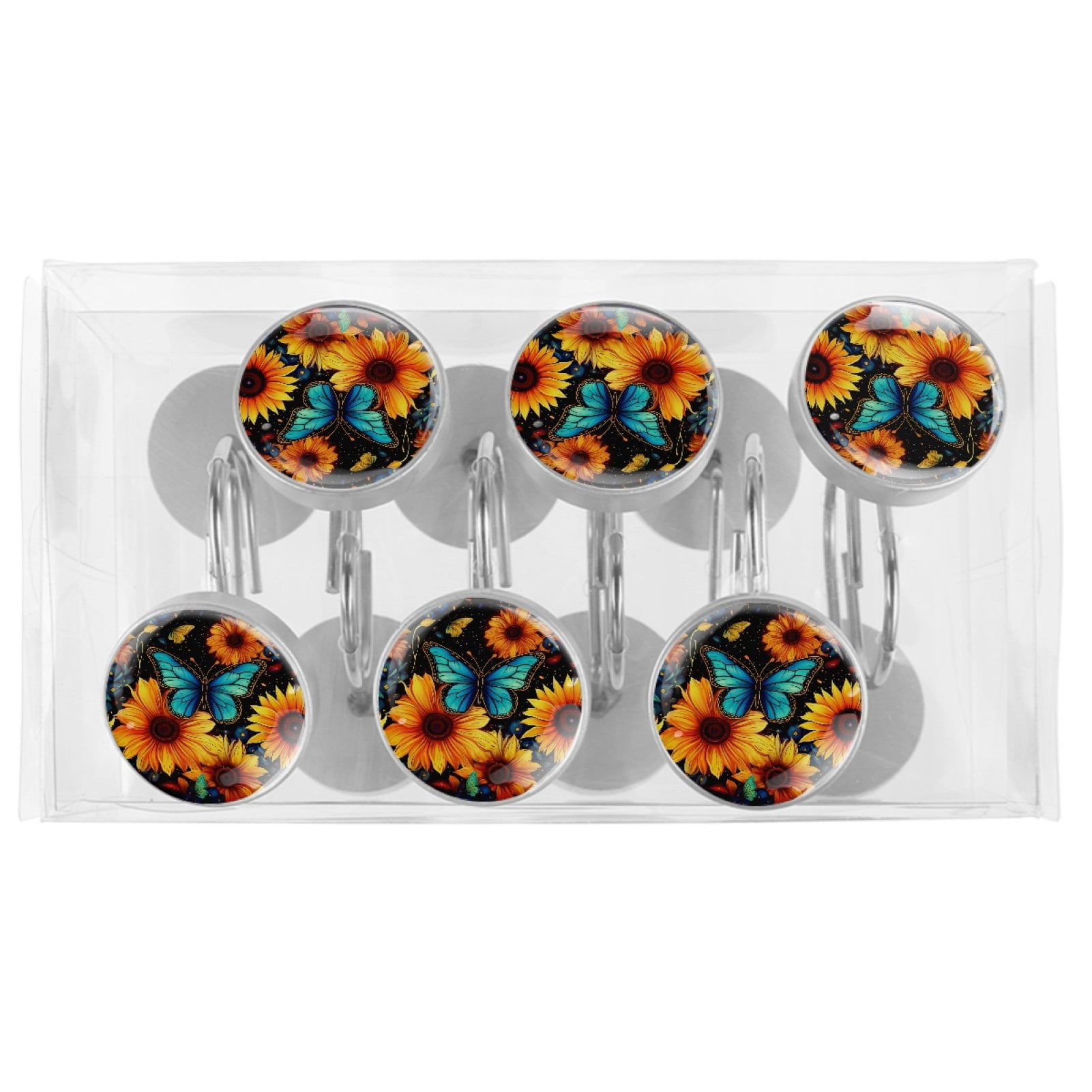 HemaKayy 12 Pcs Decorative Shower Curtain Hooks - Stainless Steel Rings for Bathroom Décor - Easy Glide & Secure Hold - Perfect Decoration for Bathroom Shower Rods - Mysteriou Butterfly