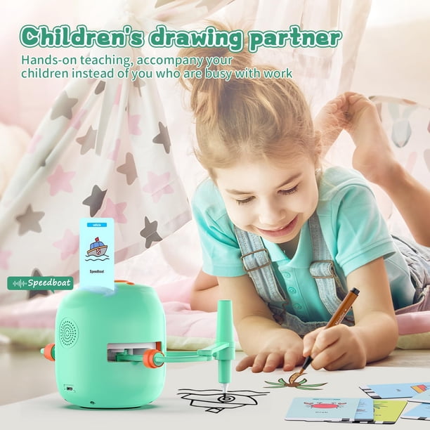 Robot de Dessin pour Enfants, Insérez 100 Cartes de Dessin Interaction Vocale Robot Éducatif de Peinture Automatique Jouet d'Apprentissage Montessori