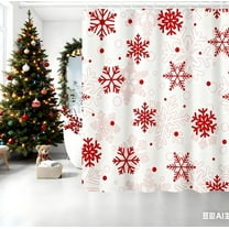 Cinvoph 35"x71" Christmas Shower Curtain - Snowflake Winter Bath Curtain Decor, Waterproof Shower Curtain with Hooks for Winter New Year Bathroom Curtain, Red