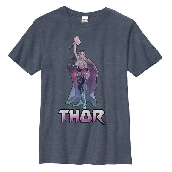 Boy's Marvel Thor Galaxy  Graphic Tee Navy Blue Heather Large