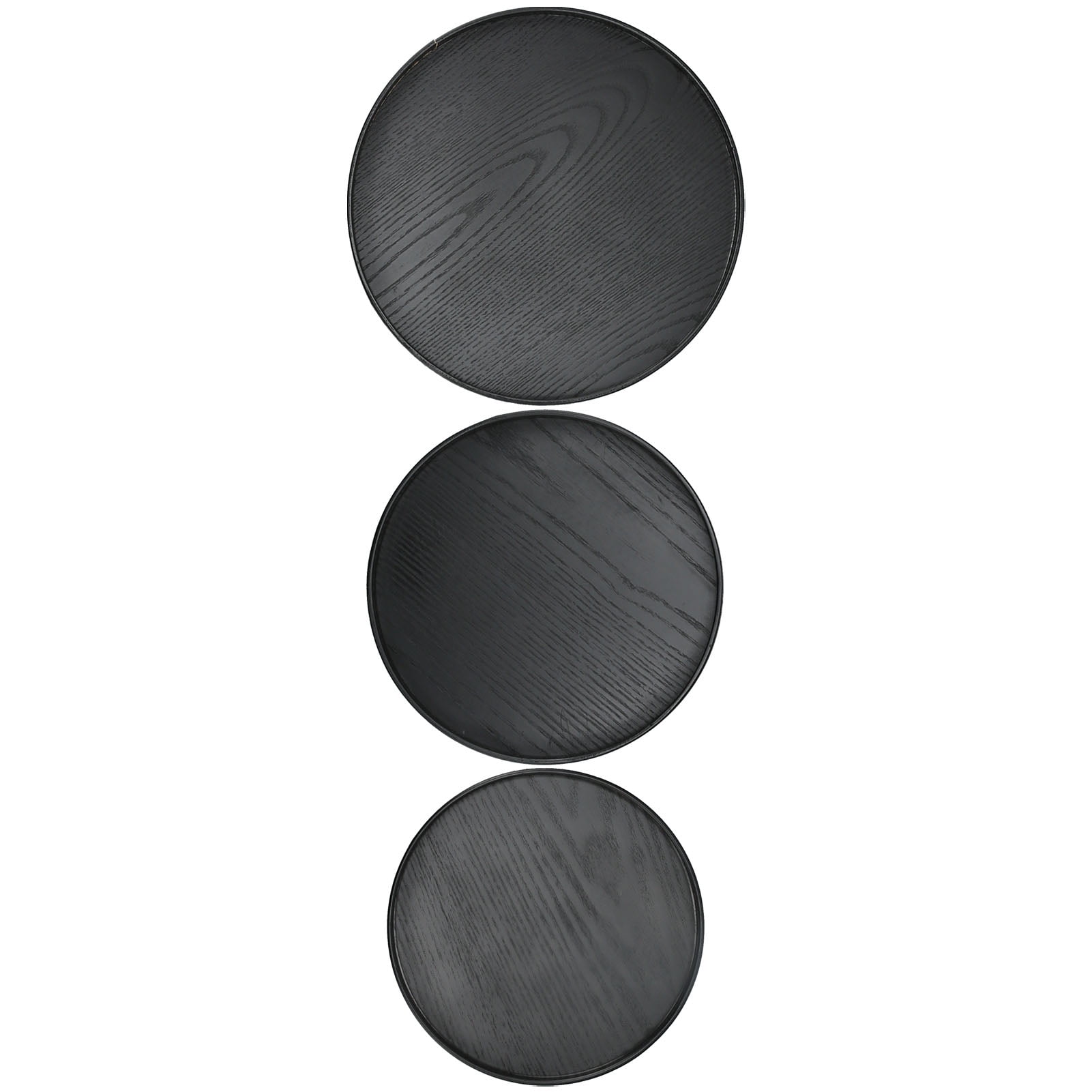 Wooden Tray Round Tray Dessert Tray 3Pcs/Set 30cm 27cm 24cm Diameter Round Black Wooden Tray
