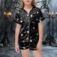 thumbnail image 2 of Caqnni Halloween Pajamas Sets for Girl Short Sleeve Button Down Pjs Funny Halloween Graphic Soft Sleepwear Outfits Girls Halloween Pajamas Sets (4-5 Years,Black), 2 of 5