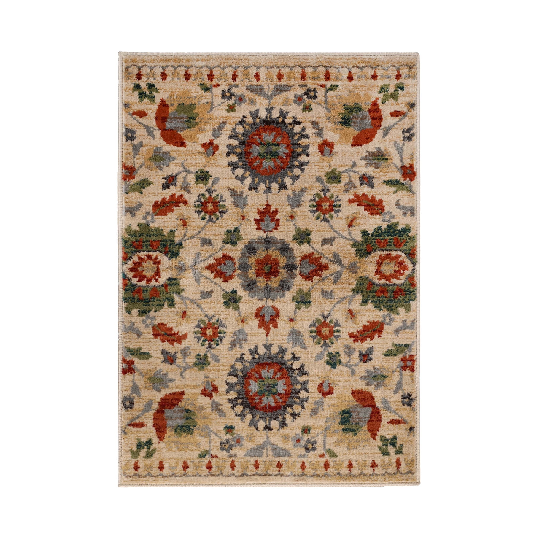Superior Durian Traditional Indoor Floral Area Rug Ivory Area Rug, 8' x 10'