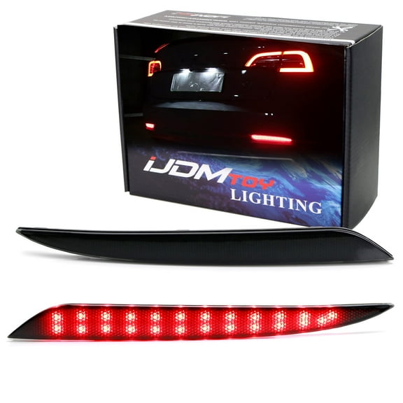 Smoked Lens 24-SMD LED Bumper Reflector Lights For Tesla Model 3, Function as Tail, Brake & Rear Fog Lamps