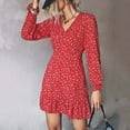thumbnail image 4 of Fesfesfes Women Dress Fall Ruffles V-Neck Printed Long Sleeve Casual Dress Plus Size $10, 4 of 8