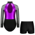 thumbnail image 2 of YONGHS Leotards for Girls Glitter Long Sleeve Gymnastics with Booty Shorts Bottoms Outfits Tracksuit Purple&Black 8, 2 of 7