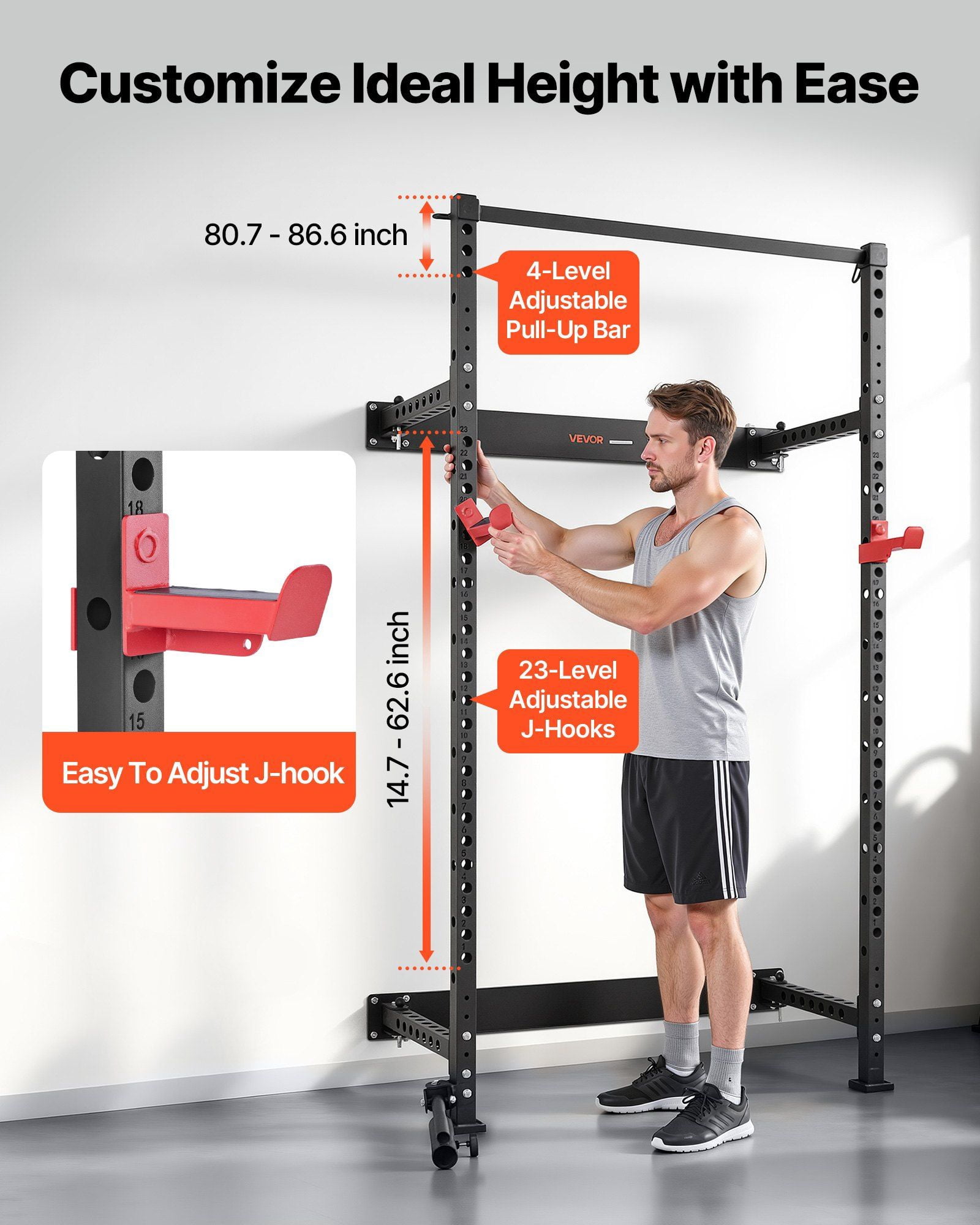 Folding Wall Cage, 1000lb, Landmine, J-Hooks, Pull-Up Bar for Home